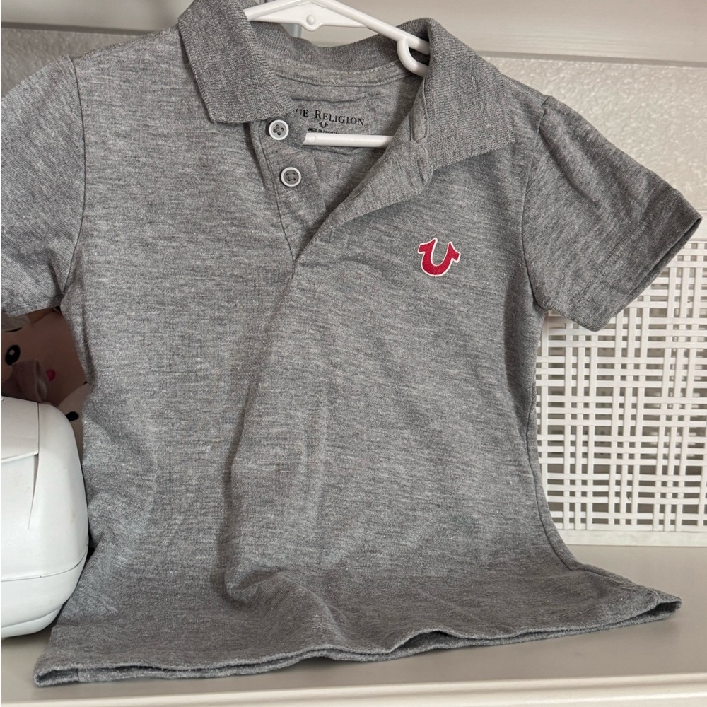True Religion Kids Polo Shirt in Gray with Red Logo